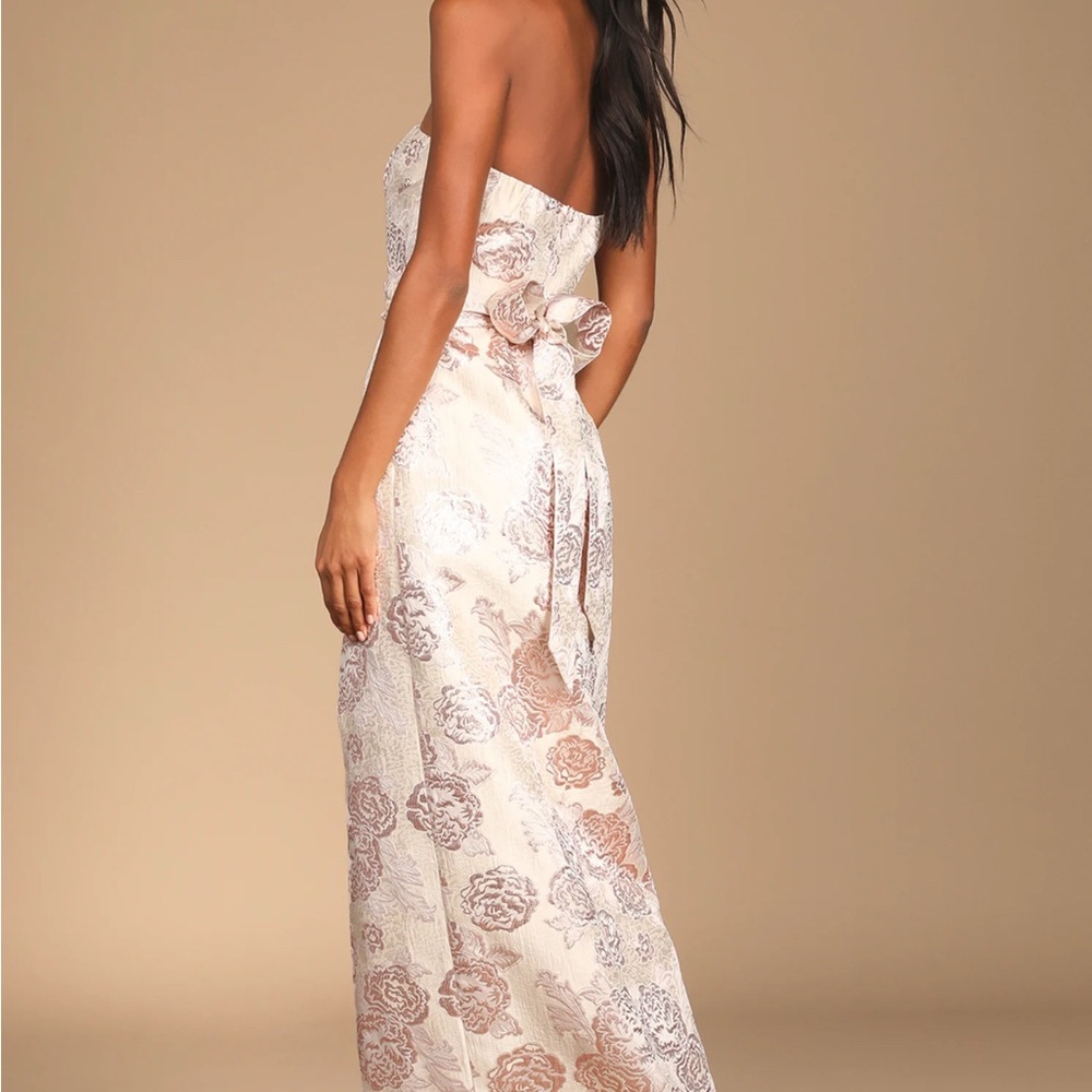 NWT - Lulu’s Redefine Regal Pale Pink Floral Jacquard Strapless Maxi Dress - NWT - Picture 2 of 5